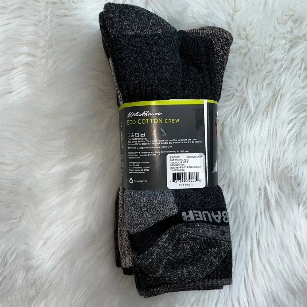🆕 Eddie Bauer ECO Cotton Crew Socks 4 Pair Pack Men’s 6-12 Shoe Size